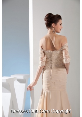 Champagne Off-the-shoulder Half-length Lace Sleeve Bridal Dresses