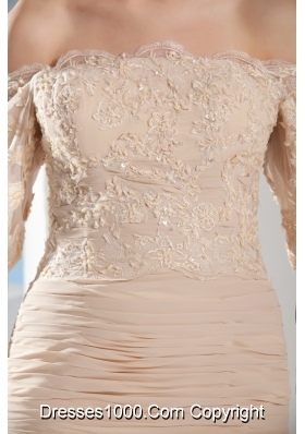 Champagne Off-the-shoulder Half-length Lace Sleeve Bridal Dresses