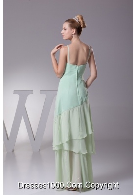 Column Apple Green Beading Ruffled Layers V-neck Chiffon Prom Dress