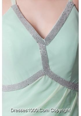 Column Apple Green Beading Ruffled Layers V-neck Chiffon Prom Dress