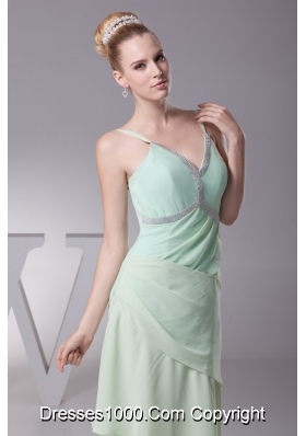 Column Apple Green Beading Ruffled Layers V-neck Chiffon Prom Dress