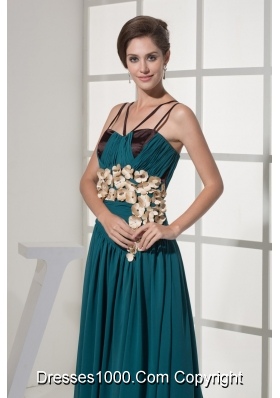 Column V-neck Chiffon Prom Gown with Hand Made Flowers