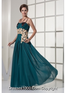 Column V-neck Chiffon Prom Gown with Hand Made Flowers