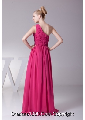 Diamonds Decorated Column Long Chiffon Prom Dresses in Hot Pink