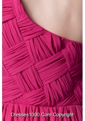 Diamonds Decorated Column Long Chiffon Prom Dresses in Hot Pink