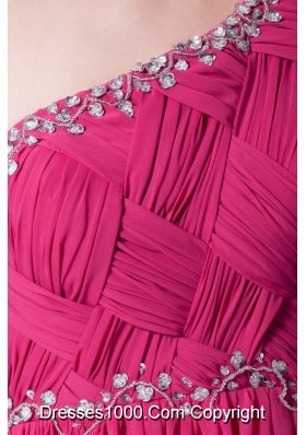 Diamonds Decorated Column Long Chiffon Prom Dresses in Hot Pink