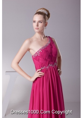 Diamonds Decorated Column Long Chiffon Prom Dresses in Hot Pink