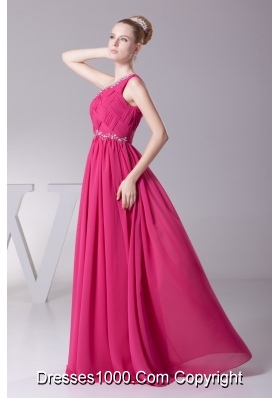 Diamonds Decorated Column Long Chiffon Prom Dresses in Hot Pink