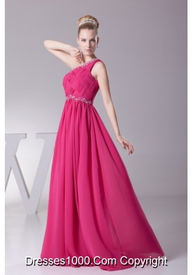 Diamonds Decorated Column Long Chiffon Prom Dresses in Hot Pink