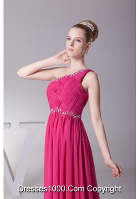 Diamonds Decorated Column Long Chiffon Prom Dresses in Hot Pink