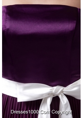 Eggplant Purple Knee-length Prom Gown Dress with Sash and Pleats