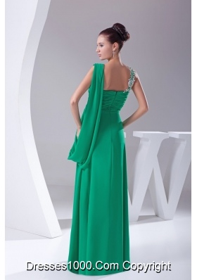 Empire Green Asymmetrical Ruching and Appliques Prom Dresses