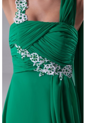 Empire Green Asymmetrical Ruching and Appliques Prom Dresses