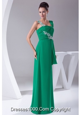 Empire Green Asymmetrical Ruching and Appliques Prom Dresses