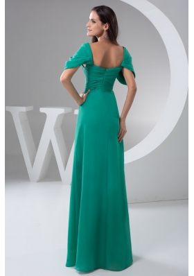 Exquisite Turquoise Floor-length Ruched Column Prom Dress