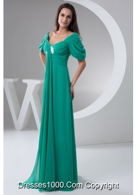 Exquisite Turquoise Floor-length Ruched Column Prom Dress