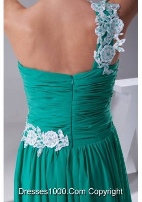 Floral Appliques One Shoulder Pleated Column Chiffon Prom Gowns