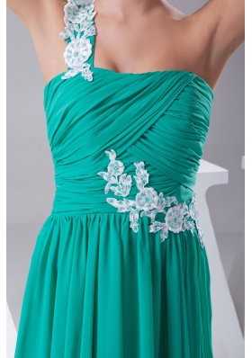 Floral Appliques One Shoulder Pleated Column Chiffon Prom Gowns