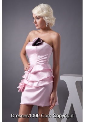 Flower and Ruffles Accent Mini-length Pink Dresses for Prom