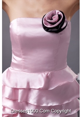 Flower and Ruffles Accent Mini-length Pink Dresses for Prom