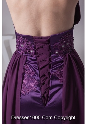 Halter Plunging Neckline Cool Back Prom Dress with Beaded and Appliqued Sash