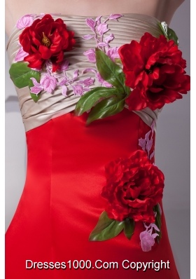 Hand Made Flowers Prom Ruching Strapless Dress with Brush Train