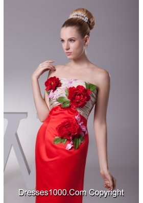 Hand Made Flowers Prom Ruching Strapless Dress with Brush Train