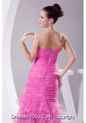 High Low Strapless Slit Prom Gowns with Ruffled Layers Brush Train