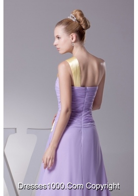 Lavender One Shoulder Ruched Brush Train Prom Dress