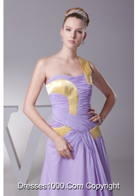 Lavender One Shoulder Ruched Brush Train Prom Dress