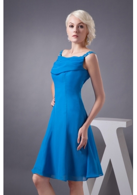 Off-the-Shoulder Mini-length Blue Chiffon Prom Gown Dress