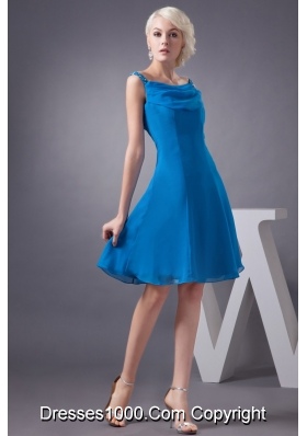 Off-the-Shoulder Mini-length Blue Chiffon Prom Gown Dress