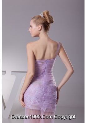 One Shoulder Mermaid Ruching Prom Dresses in Lavender with Sheer Waist