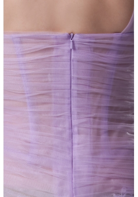 One Shoulder Mermaid Ruching Prom Dresses in Lavender with Sheer Waist