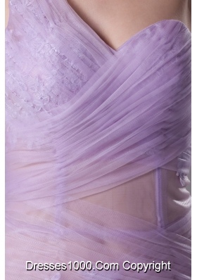 One Shoulder Mermaid Ruching Prom Dresses in Lavender with Sheer Waist