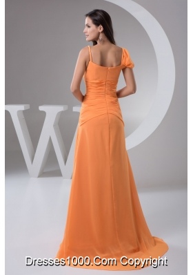 Orange Column Chiffon Prom Holiday Dress with Brush Train 2013