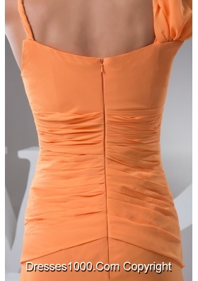 Orange Column Chiffon Prom Holiday Dress with Brush Train 2013