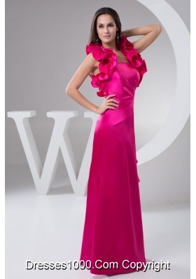 Outstanding Hot Pink loor-length Flounced Halter Top Prom Dress