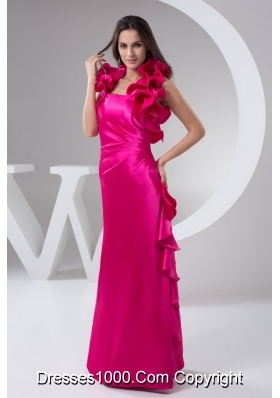 Outstanding Hot Pink loor-length Flounced Halter Top Prom Dress