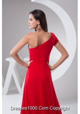 Red Brush Train Prom Holiday Dress with One Shoulder and High Slit