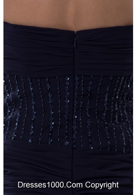 Ruched and Beaded Chiffon Prom formal Dress in Navy Blue 2013