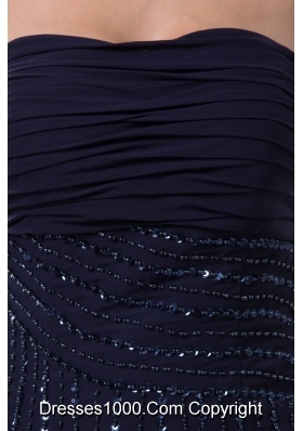 Ruched and Beaded Chiffon Prom formal Dress in Navy Blue 2013