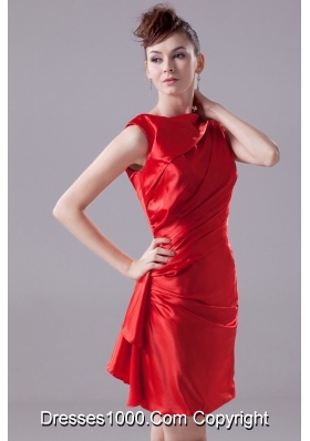 Ruched High Neck Sheath Mini-length Prom Gown in Red