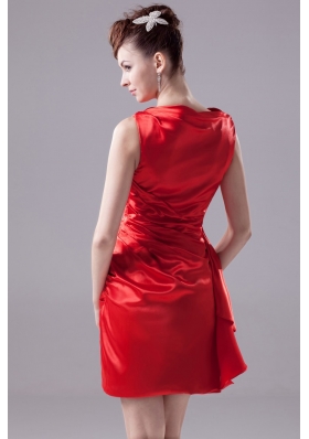 Ruched High Neck Sheath Mini-length Prom Gown in Red