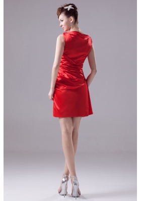 Ruched High Neck Sheath Mini-length Prom Gown in Red