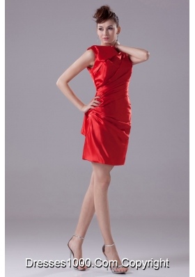 Ruched High Neck Sheath Mini-length Prom Gown in Red