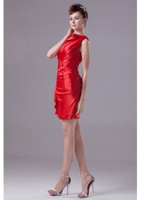 Ruched High Neck Sheath Mini-length Prom Gown in Red