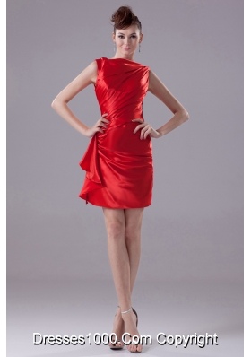 Ruched High Neck Sheath Mini-length Prom Gown in Red
