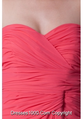 Ruched Sweetheart Column Full Length Chiffon Prom Gowns in Watermelon