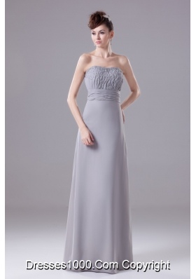 Ruching and Beading Decorated Strapless Long Prom Dress in Gray